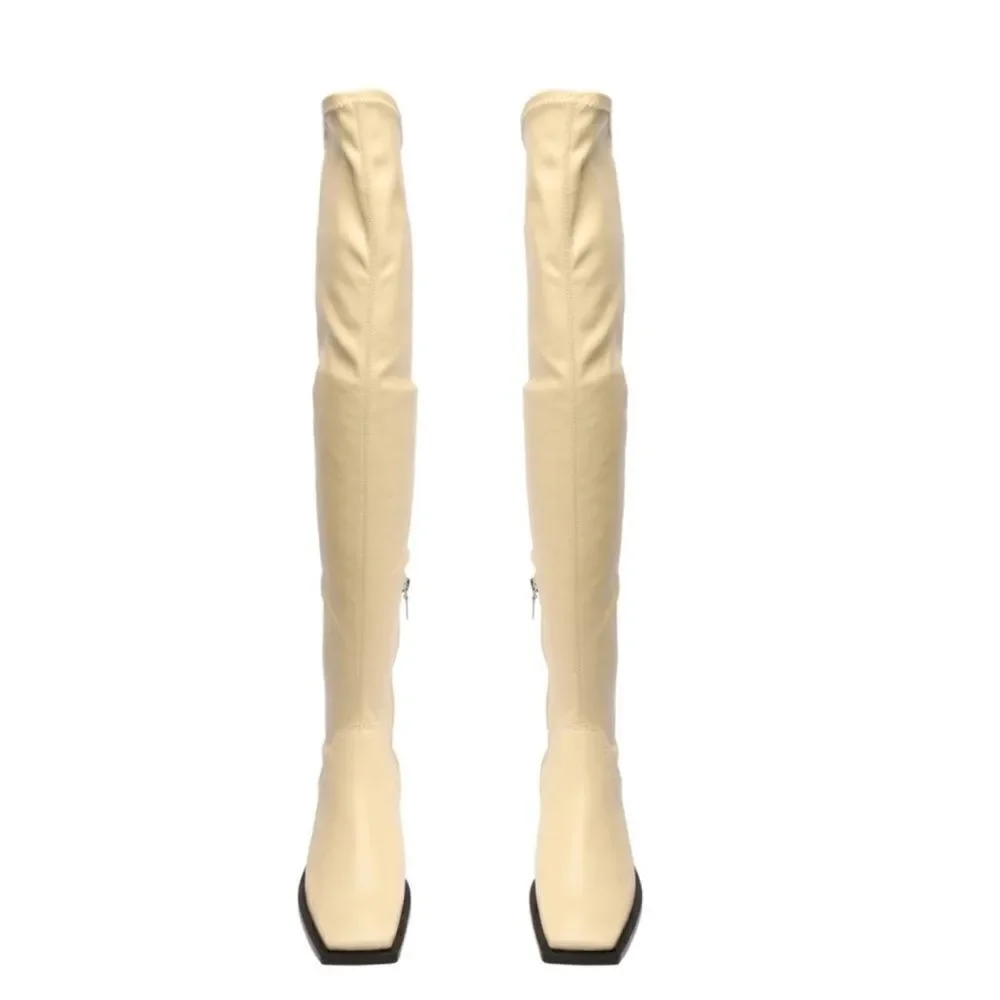 Revolve Schutz GUILY UP LEATHER BOOT in EGGSHELL